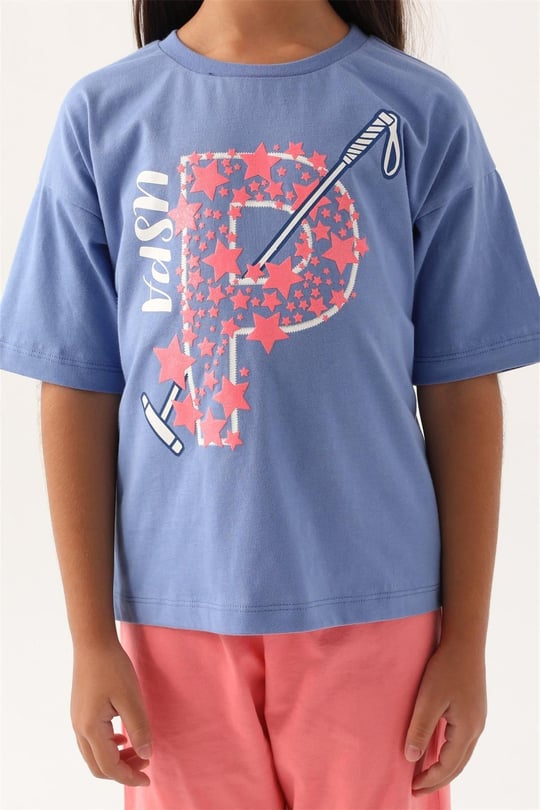 U.S. Polo Assn. Kız Çocuk Tişört Kapri Takım Açık İndigo US1839-4