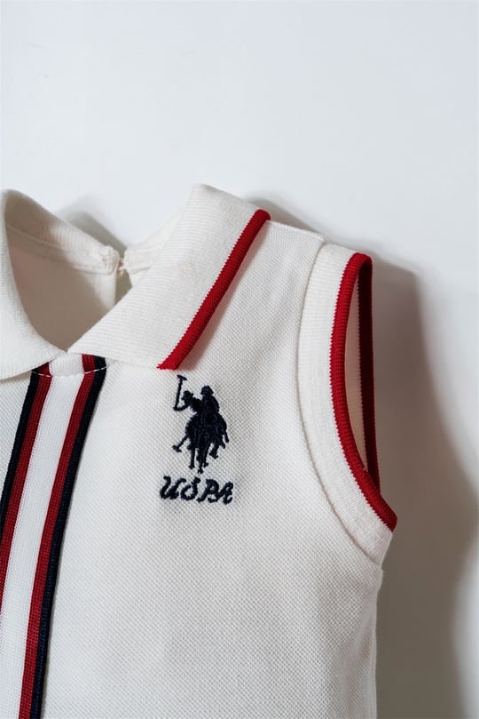 U.S. Polo Assn. Kız Bebek Kolsuz Polo Yaka Pileli Elbise Beyaz USB2960