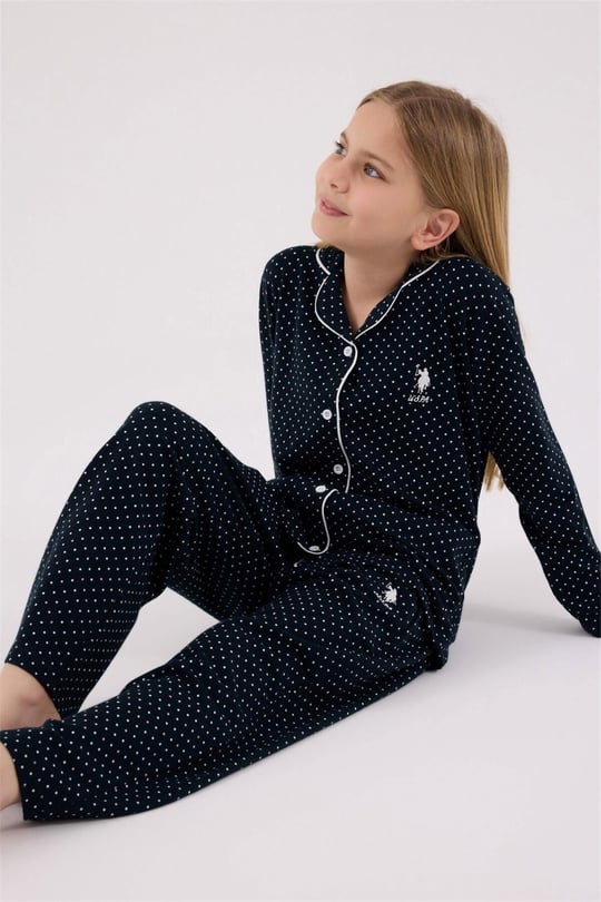 U.S. Polo Assn. Kız Çocuk Gömlek Pijama Takımı Lacivert US2327-G