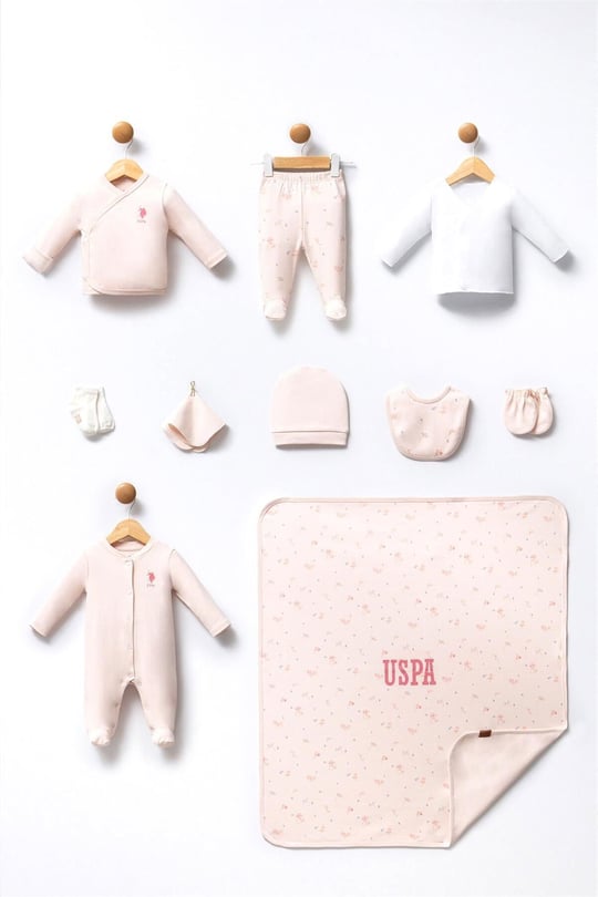 U.S. Polo Assn. Kız Bebek 10'lu Hastane Çıkış Seti Pudra USB2350