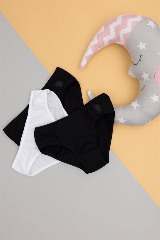 U.S. Polo Assn. Kız Çocuk 3'lü Slip Külot Siyah US1677