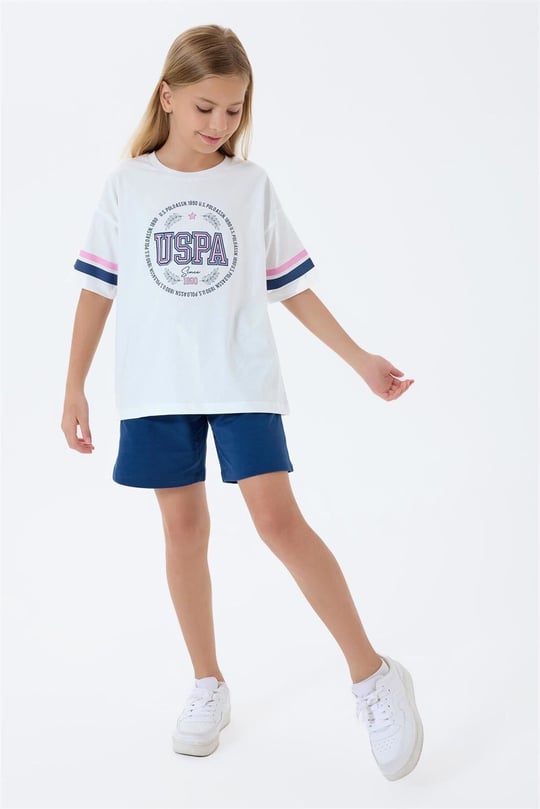U.S. Polo Assn. Kız Çocuk Tişört Şort Takım Beyaz US2501-4