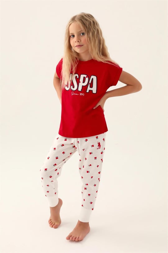 U.S. Polo Assn. Kız Çocuk Pamuklu Pijama Takımı Kırmızı US1834-4