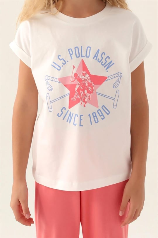 U.S. Polo Assn. Kız Çocuk Pijama Takımı Krem US1838-G
