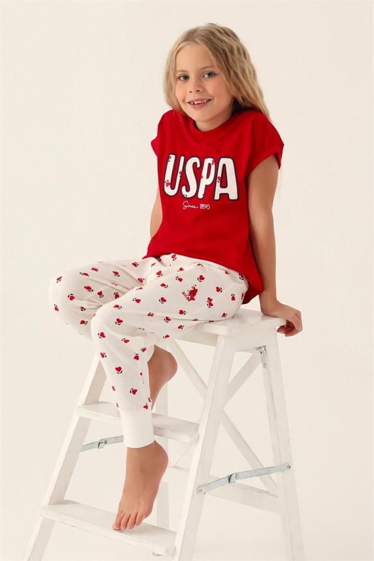 U.S. Polo Assn. Kız Çocuk Pamuklu Pijama Takımı Kırmızı US1834-4