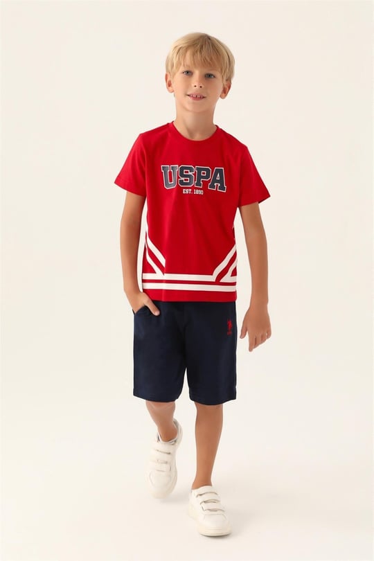 U.S. Polo Assn. Erkek Çocuk Bermuda Tişört Şort Takım Kırmızı US1765-G