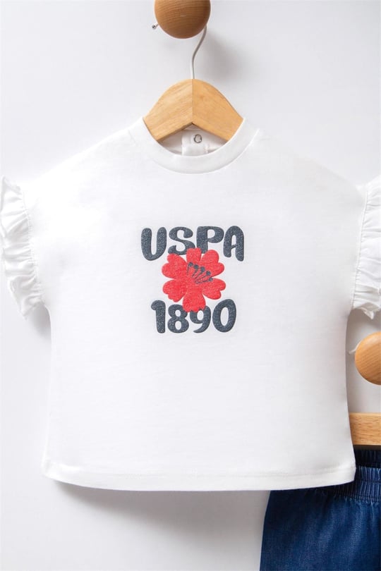 U.S. Polo Assn. Kız Bebek Tişört Pantolon Takım Beyaz USB2463