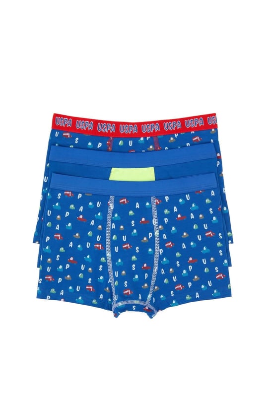 U.S. Polo Assn. Erkek Çocuk Desenli 3'lü Boxer Set Cobalt US2247