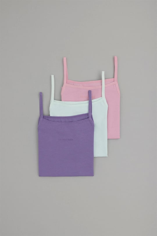 U.S. Polo Assn. Kız Çocuk 3'lü Basic İnce Askılı Atlet Set Açık Nil US1680