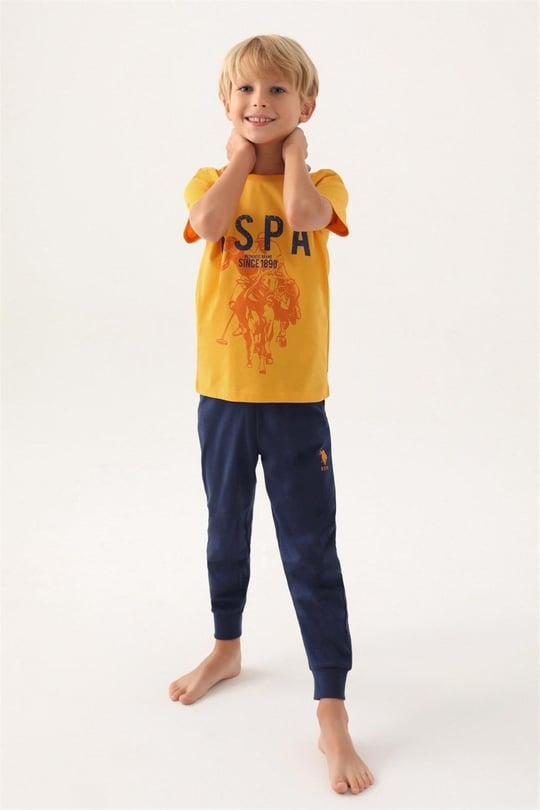 U.S. Polo Assn. Erkek Çocuk Pijama Takımı Hardal US1739-4