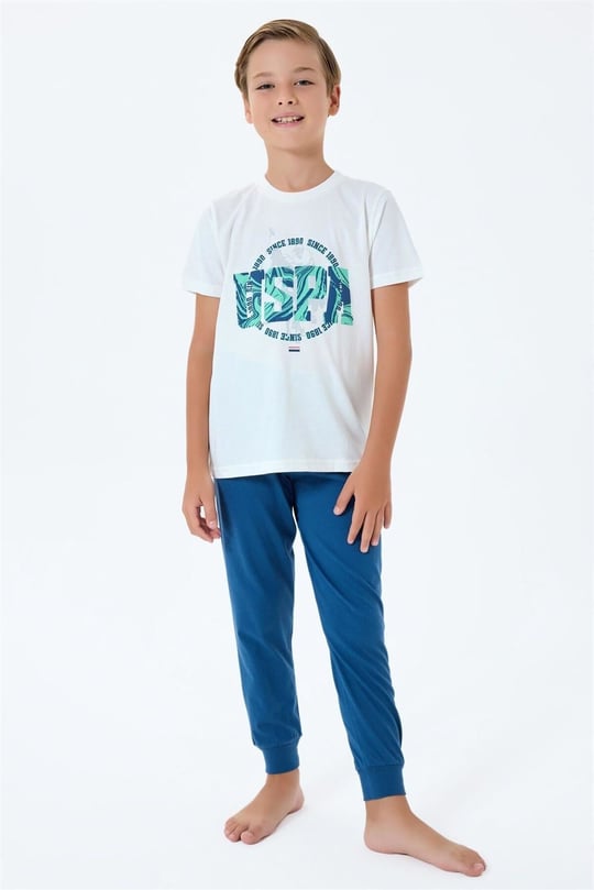 U.S. Polo Assn. Erkek Çocuk Pijama Takımı Beyaz US2413-4