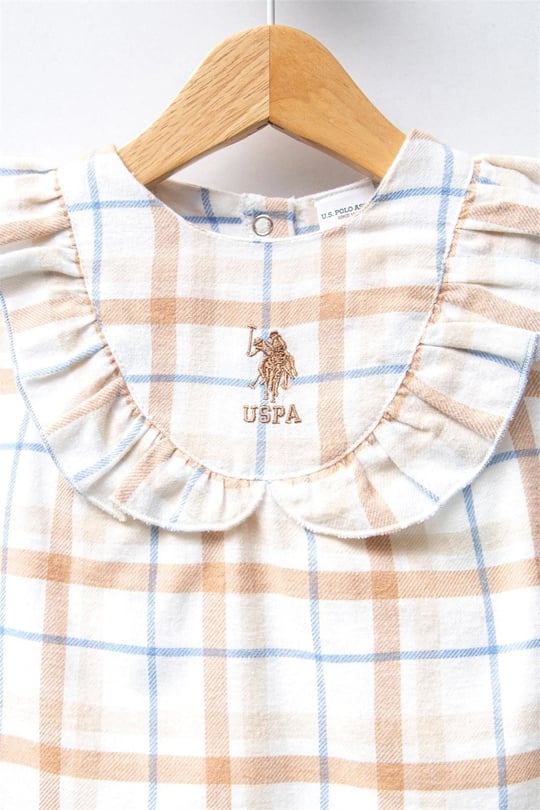 U.S. Polo Assn. Kız Bebek Ekose Elbise Beyaz USB2379