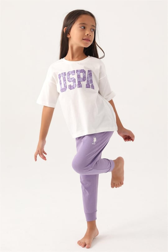 U.S. Polo Assn. Kız Çocuk Pijama Takımı Krem US1818-G