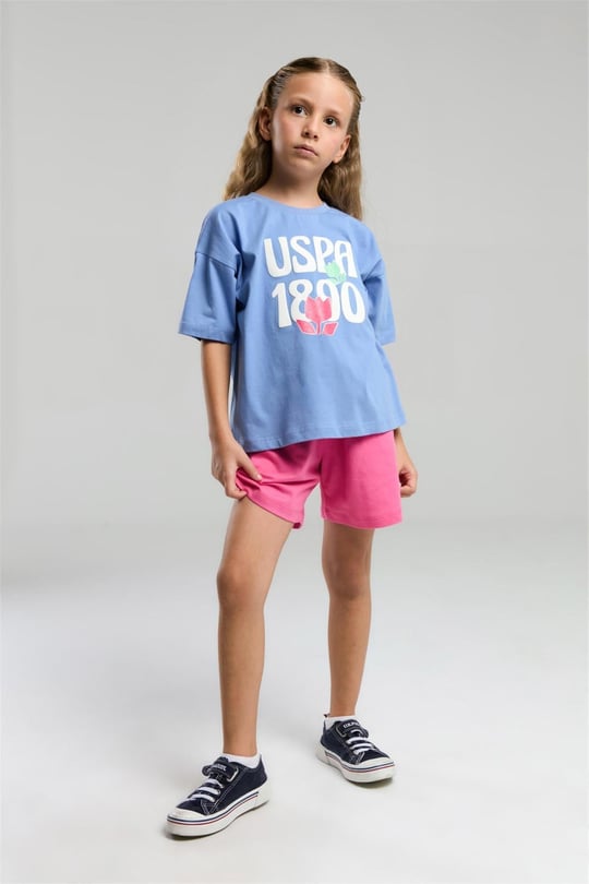 U.S. Polo Assn. Kız Çocuk Tişört Şort Takım İndigo US2096-4