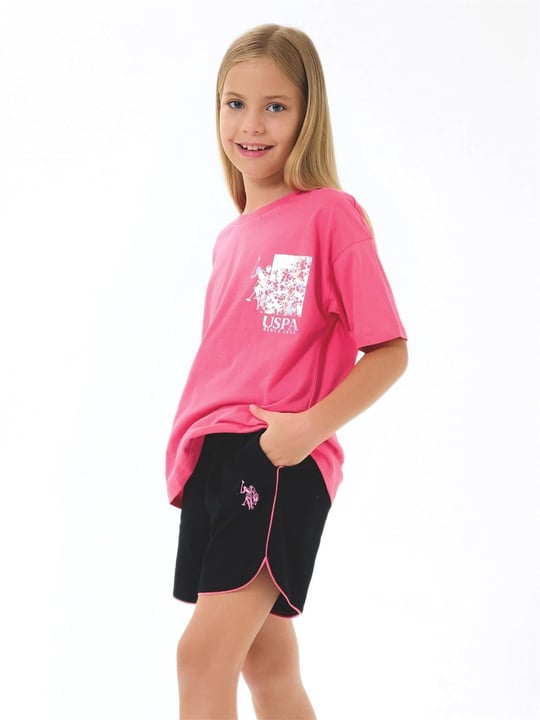 U.S. Polo Assn. Kız Çocuk Tişört Şort Takım Pembe US2522-G