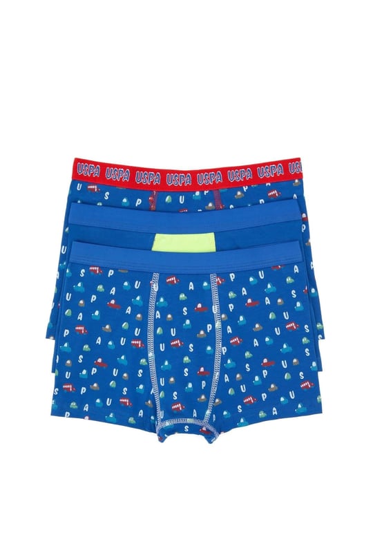 U.S. Polo Assn. Erkek Çocuk Desenli 3'lü Boxer Set Cobalt US2247