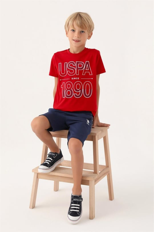 U.S. Polo Assn. Erkek Çocuk Bermuda Tişört Şort Takım Kırmızı US1760-4