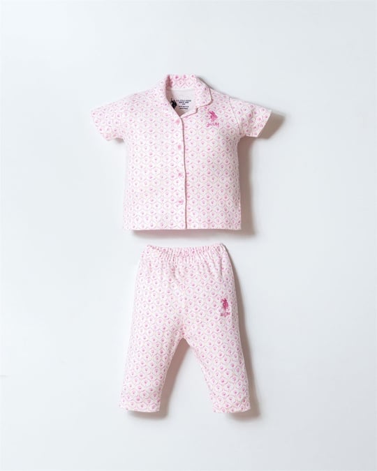 U.S. Polo Assn. Kız Bebek Desenli Gömlek Pijama Takım Ekru USB3020