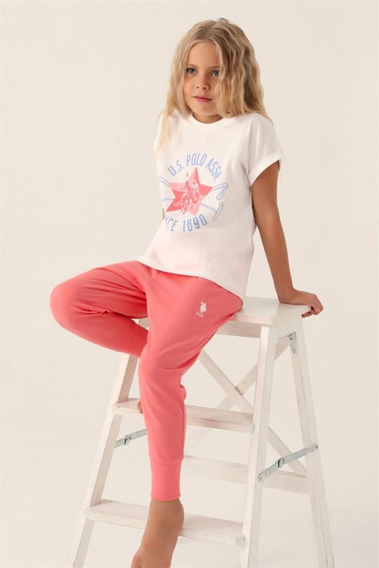 U.S. Polo Assn. Kız Çocuk Pijama Takımı Krem US1838-G