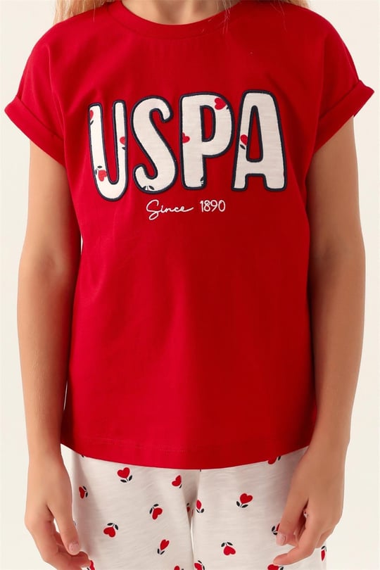 U.S. Polo Assn. Kız Çocuk Pamuklu Pijama Takımı Kırmızı US1834-4