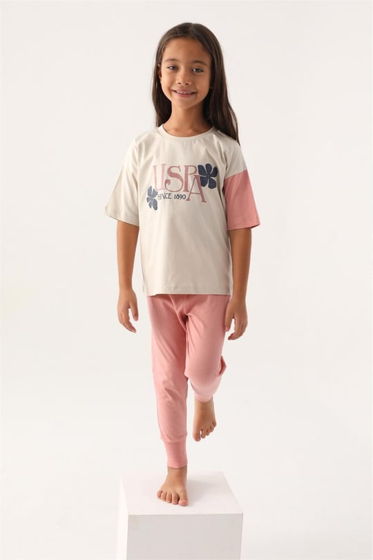 U.S. Polo Assn. Kız Çocuk Pijama Takımı Bej US1809-4
