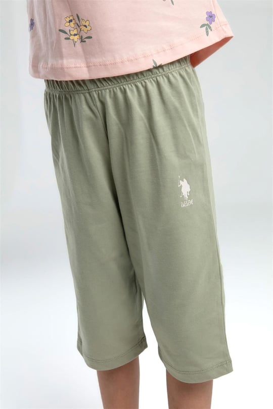 U.S. Polo Assn. Kız Çocuk Tişört Kapri Takım Açık Somon US2069-G