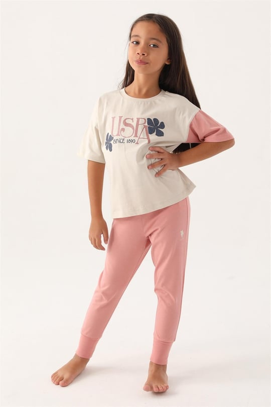 U.S. Polo Assn. Kız Çocuk Pijama Takımı Bej US1809-G
