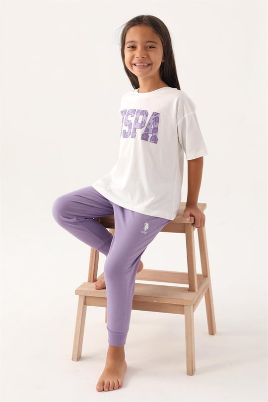 U.S. Polo Assn. Kız Çocuk Pijama Takımı Krem US1818-G