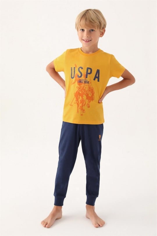 U.S. Polo Assn. Erkek Çocuk Pijama Takımı Hardal US1739-4