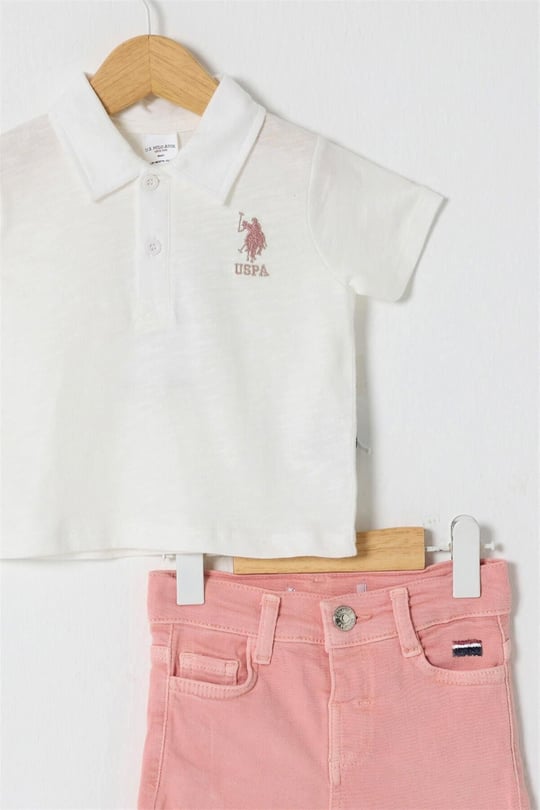 U.S. Polo Assn. Kız Bebek Tişört Kot Pantolon Takım Beyaz USB2638