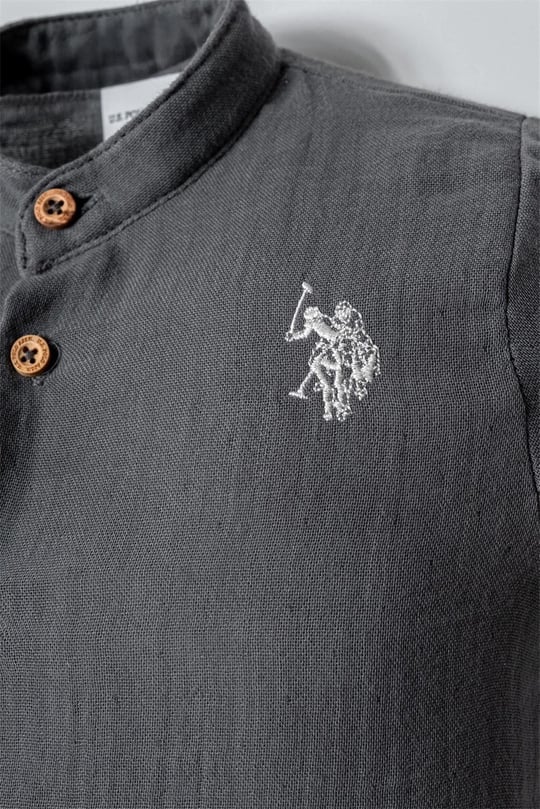 U.S. Polo Assn. Erkek Bebek Gömlek Şort Takım Koyu Gri USB2883