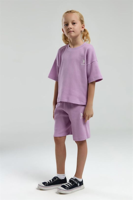 U.S. Polo Assn. Kız Çocuk Bermuda Tişört Şort Takım Mauve US2065-G