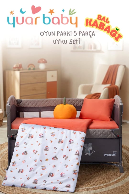 Yuar Baby Oyun Parkı 5 Parça Uyku Seti Bal Kabağı Turuncu