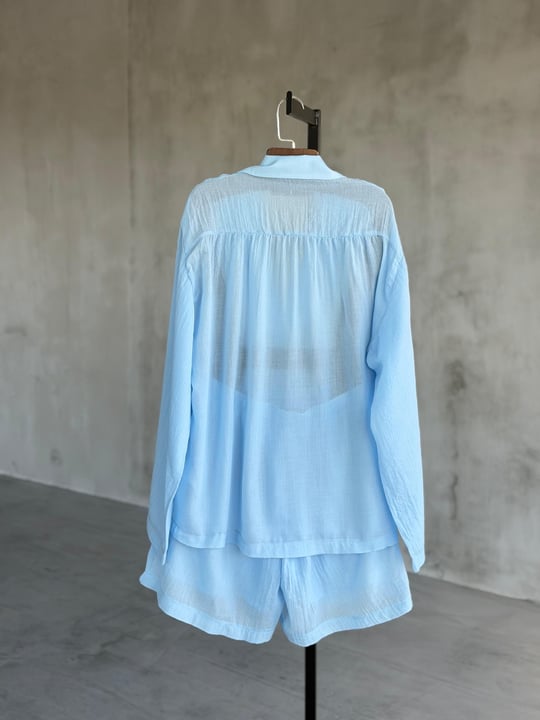 Bağlamalı Kimono Model Şort Takım (Bebe Mavisi)
