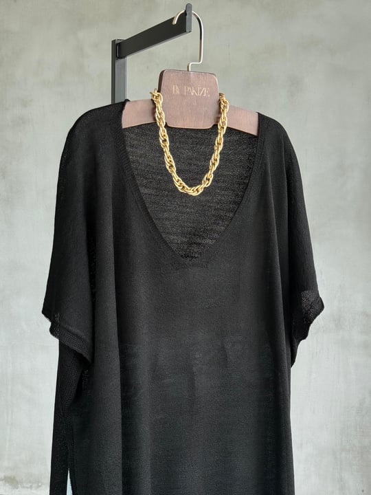 Basic Oversize Merserize Yan Yırtmaç Triko (Siyah)