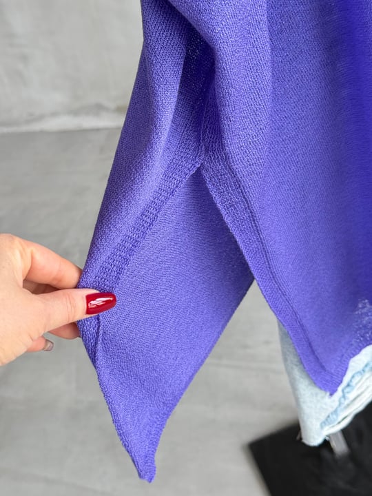 Basic Oversize Merserize Yan Yırtmaç Triko (Mor)
