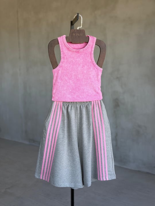 Dört Şeritli Şehir Boy Şort (Pembe)