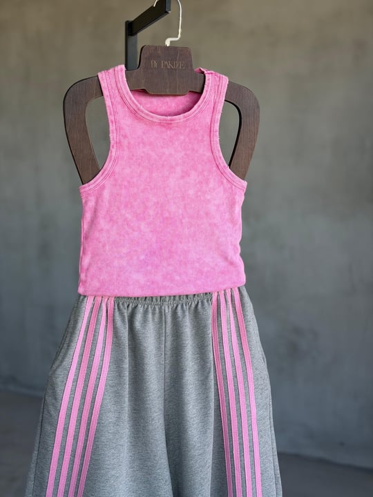 Dört Şeritli Şehir Boy Şort (Pembe)