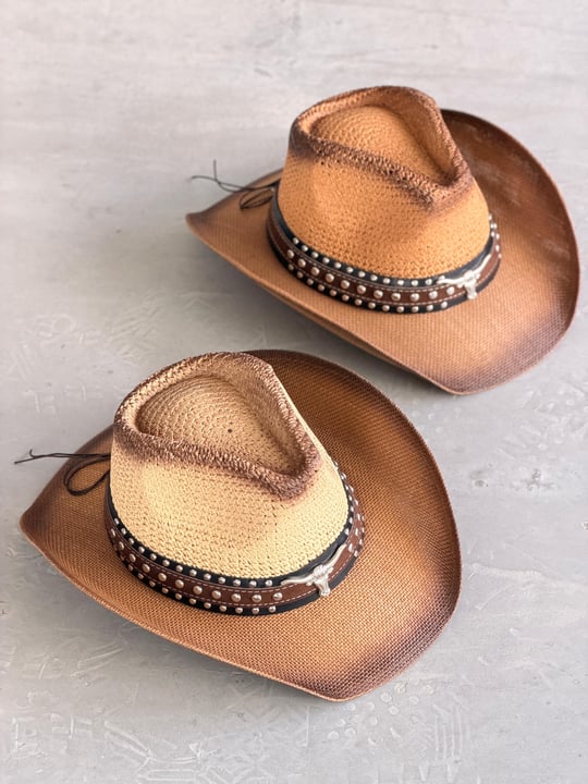 İthal Premium Taş İşlemeli Western Kovboy Şapkası (Acı Kahve / Bej)