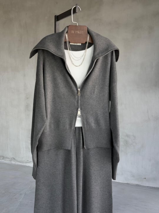 Premium Oysho Model Geniş Yaka Triko Takım (Antrasit)