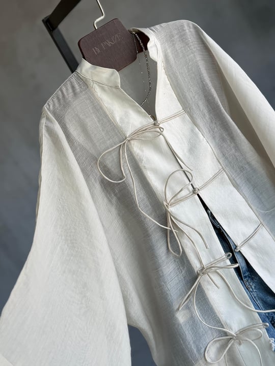 Premium Bağlama Detaylı Kimono Gömlek (Taş)