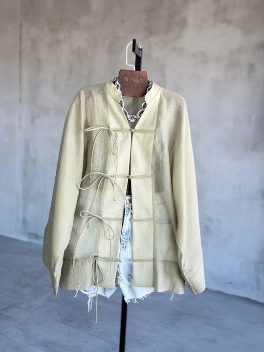 Premium Bağlama Detaylı Kimono Gömlek (Adaçayı Yeşili)
