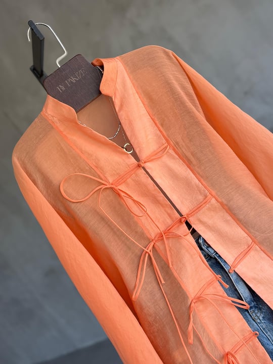 Premium Bağlama Detaylı Kimono Gömlek (Oranj)