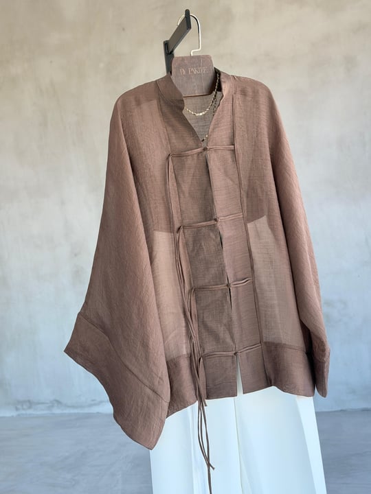 Premium Bağlama Detaylı Kimono Gömlek (Kahve)