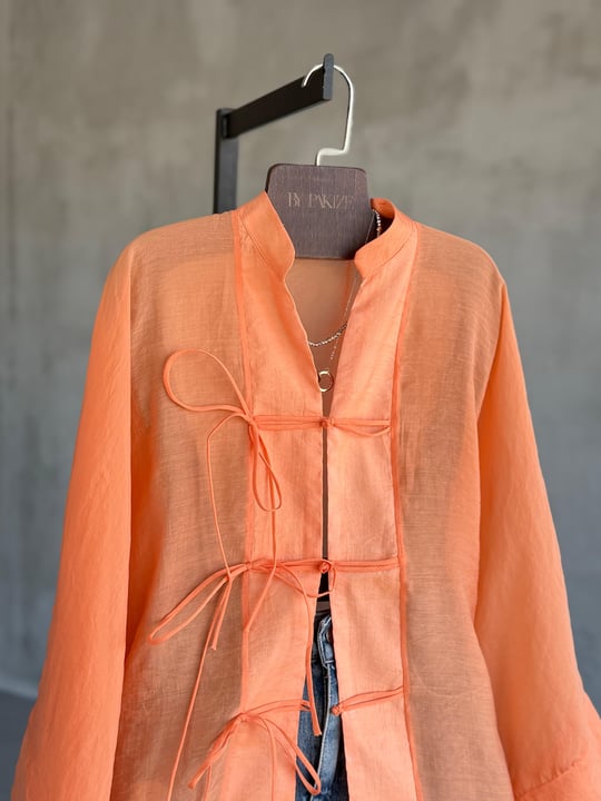 Premium Bağlama Detaylı Kimono Gömlek (Oranj)