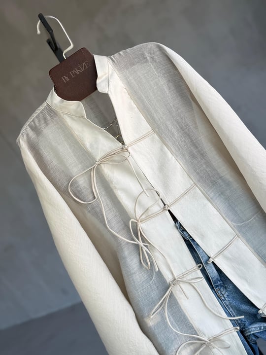 Premium Bağlama Detaylı Kimono Gömlek (Taş)
