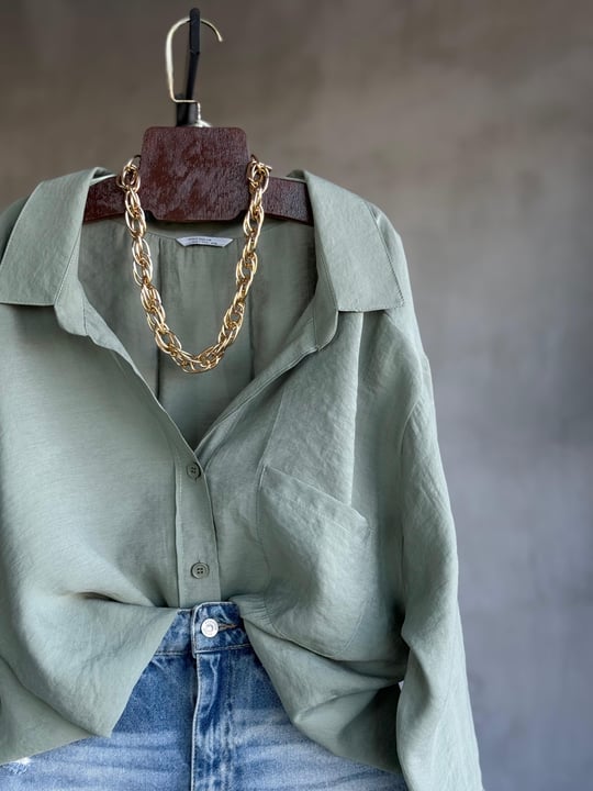 Premium Düşük Omuzlu Oversize Gömlek (Çağla Yeşili)