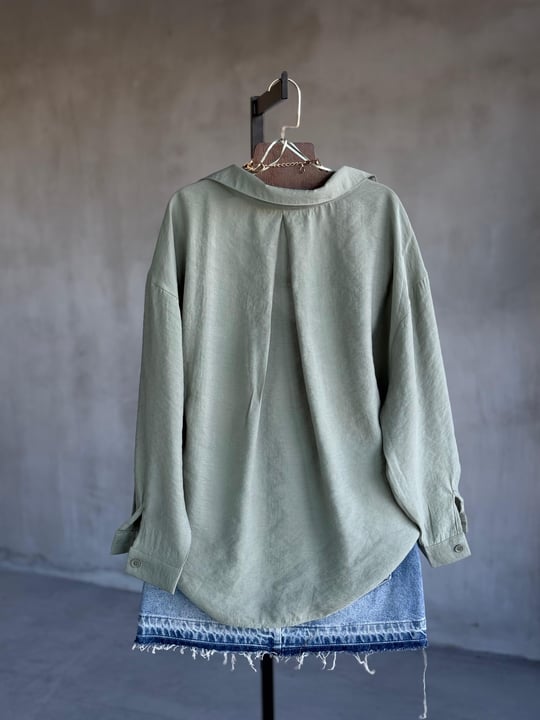 Premium Düşük Omuzlu Oversize Gömlek (Çağla Yeşili)