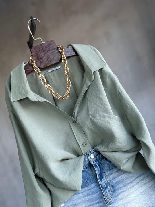 Premium Düşük Omuzlu Oversize Gömlek (Çağla Yeşili)