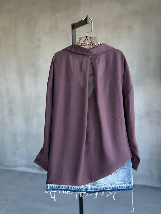 Premium Düşük Omuzlu Oversize Gömlek (Mürdüm)